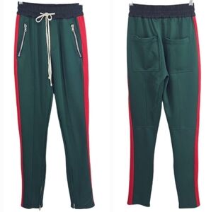 Fear of God Side-Stripe Slim Leg Track Pant in Green / Red Size Small
